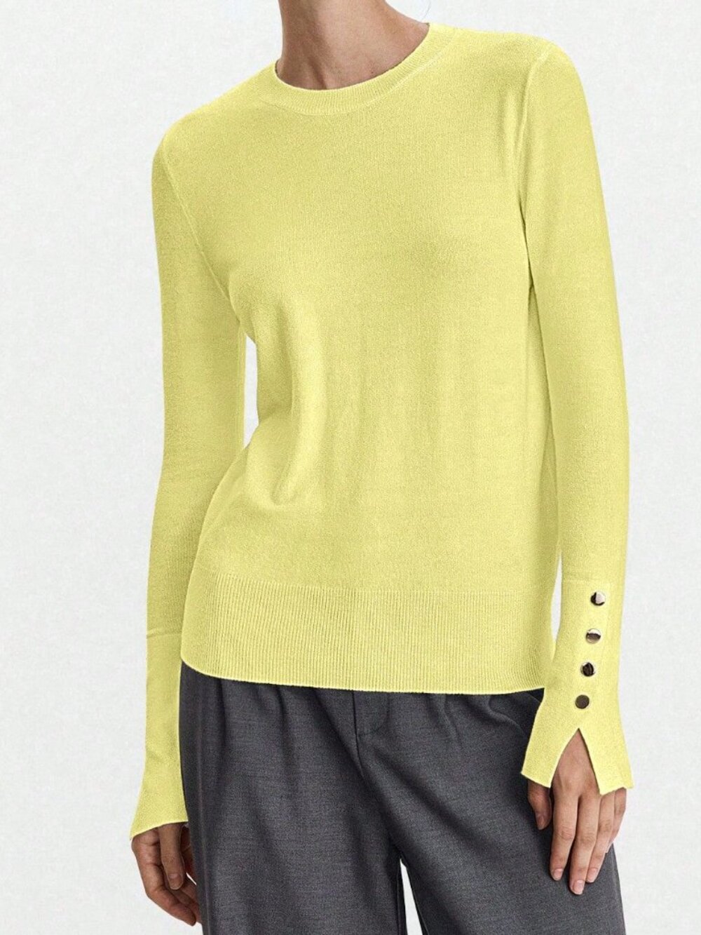 Yellow Casual Women's Round Neck V-Neck Slim Fit Long Sleeve Pullover